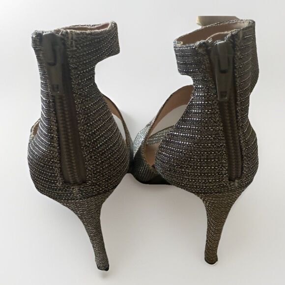 Christian Siriano Silver Shimmer Party Pumps 3.5" Heels Open Toe Ankle Strap 7 - Picture 4 of 9